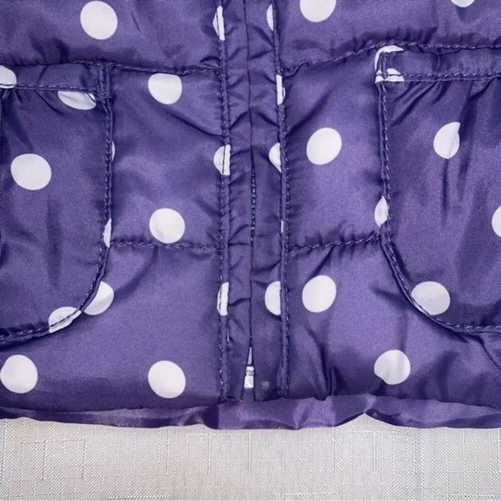 Gymboree Hooded Puffer Vest Girl 2T-3T Polka Dot Faux Fur Hoodie Spring Coat